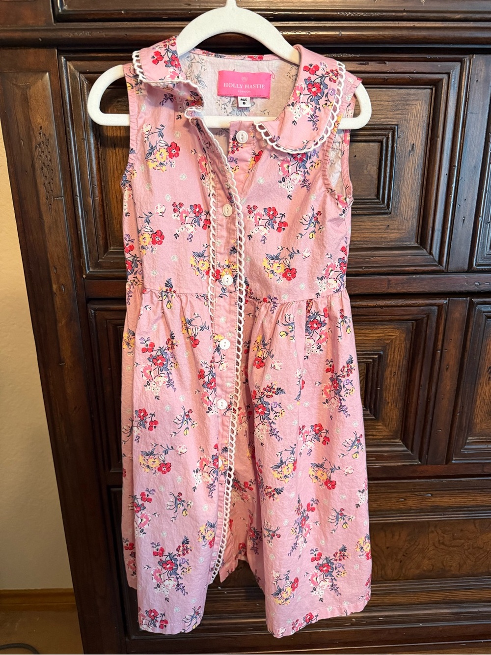 Pink Floral Sleeveless Button-Front Girls Dress